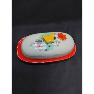 Pioneer Woman Butter Dish Polk a dot and butterfly handle pre-owned